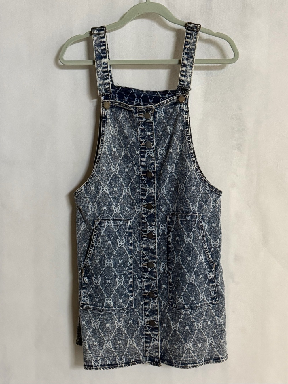 Butterfly Print Denim Overall Dress NWOT Size M